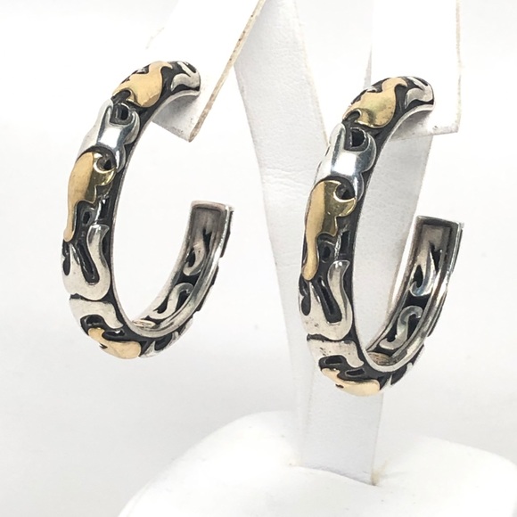 John Hardy Dayak Large Hoop Earrings .925/22K - Picture 5 of 11